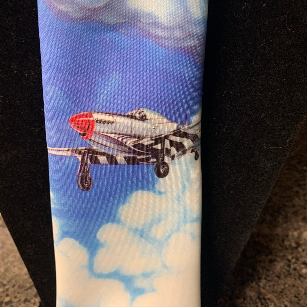 VTG Ralph Marlin P 51 Aviation Themed Tie with Airplane Design - Picture 3 of 5